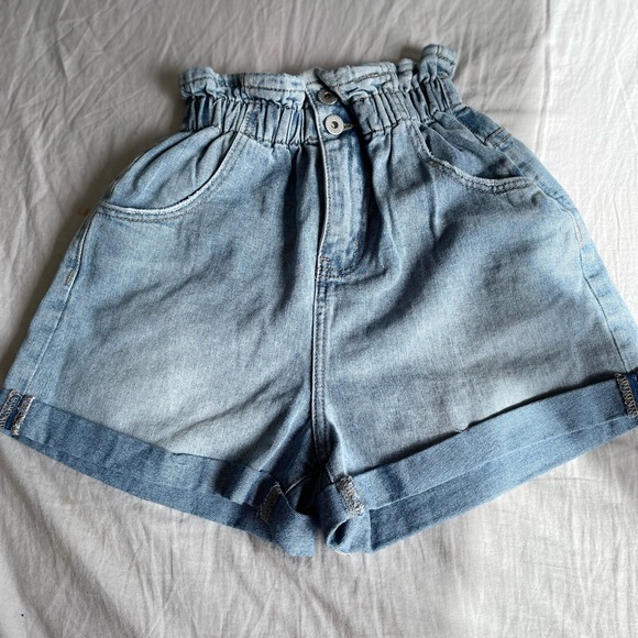 Faded Blue Paper Bag Jean Shorts Cotton 